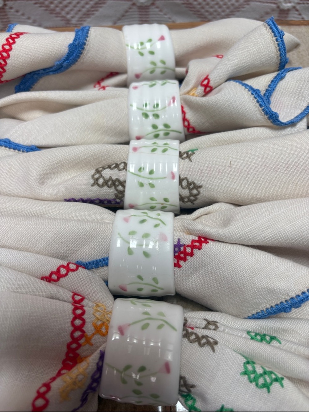 Porcelain Floral Napkin Rings - Set of 5 - Picture 2 of 4